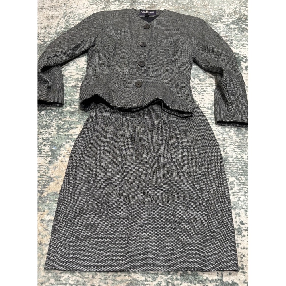 vintage Ralph Lauren Purple Label women's skirt suit 100% Wool Made In USA Sz 6